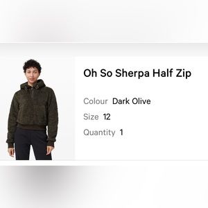 Lululemon Olive Green Sherpa half zip size 12